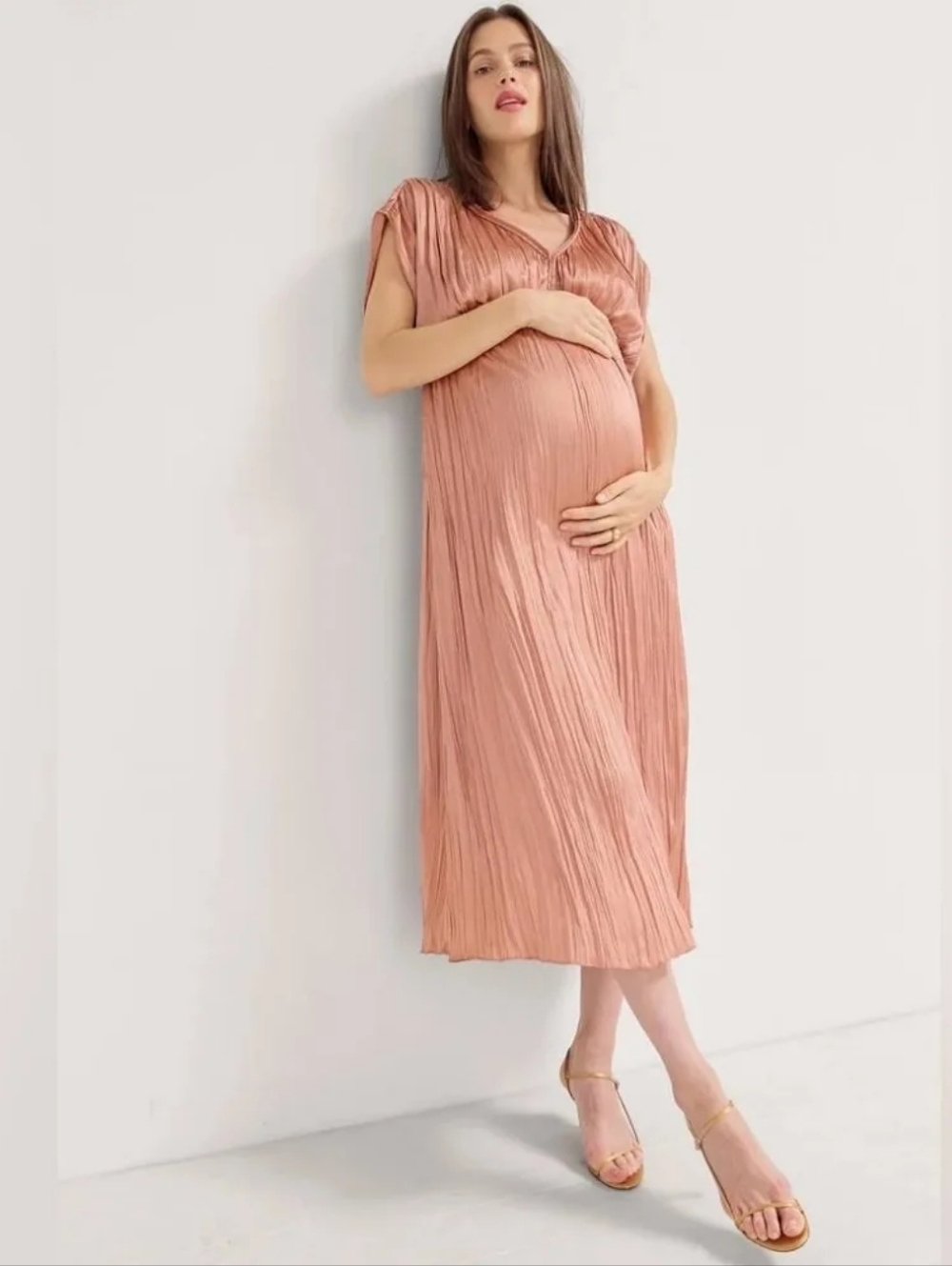 HATCH Maternity Dress Long Satin Pleated Rose Gold Size 1/S - Picture 1 of 12
